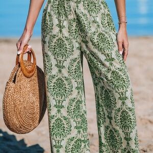 Cupshe Green Wide Leg Pants with Elegant Pattern